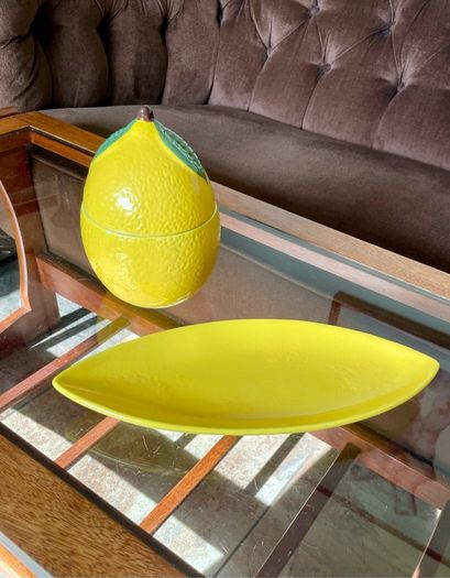 Y2K Martha Stewart Ceramic Lemon Storage Jar and Rare Vintage Macys Italian Serving Plate