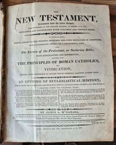 James A. M Namara. Controversial Rhemish Bible. Ireland, Cork City, 1818. The New Testament, Translated From The Latin Uulgate, First Published At The English College, At Rheims, A. D. 1582