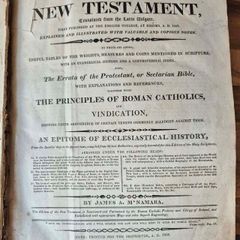 James A. M Namara. Controversial Rhemish Bible. Ireland, Cork City, 1818. The New Testament, Translated From The Latin Uulgate, First Published At The English College, At Rheims, A. D. 1582