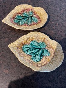 Antique Victorian Majolica Begonia Leaf Plates