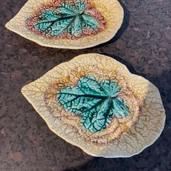 Antique Victorian Majolica Begonia Leaf Plates