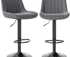 Bar Stools Set of 2 PU leather Waterproof Swivel Barstools with Backrest, Dark Grey