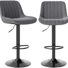 Bar Stools Set of 2 PU leather Waterproof Swivel Barstools with Backrest, Dark Grey