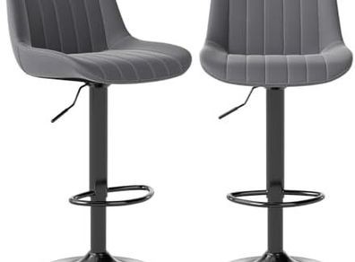 Bar Stools Set of 2 PU leather Waterproof Swivel Barstools with Backrest, Dark Grey