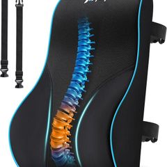 Lumbar Support Cushion, Memory Foam Back Support Cushion Lumbar Support for Office Chair, Car Seat, Recliner, with Extension Strap and Mesh Cover