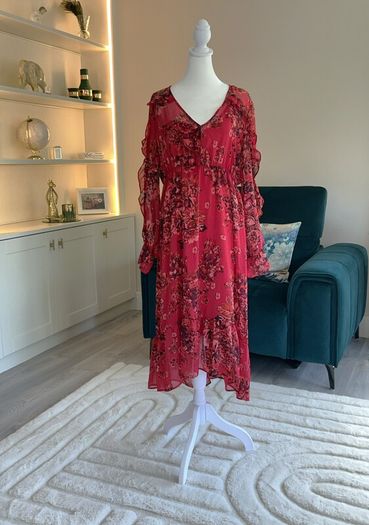 Ladies Red Floral Chiffon Dress with Slip from Primark