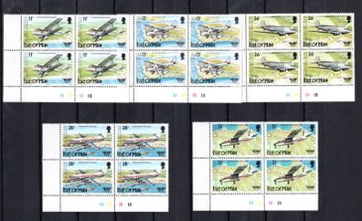 1984 Isle of Man 50th Anniversary of First Official Airmail to the Isle of Man Commemorative Stamp Plate Block 1B1B1B1B Mint Never Hinged (MNH)