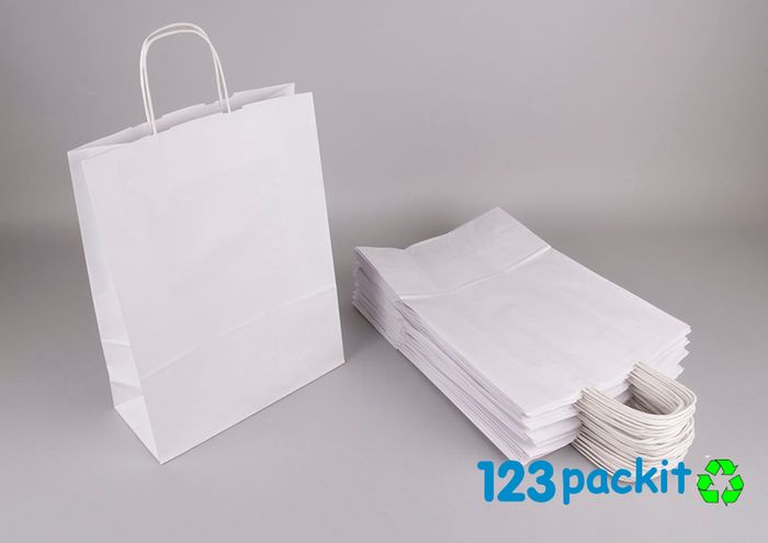 Lot of 100 white carrier bags Eco Friendly bags with twisted handles top quality for take away and retail lot of 100 pcs Small 18 x 8 x 24 cm - 7x3.2x9.5in