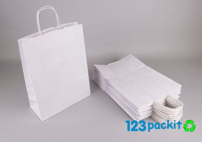 Lot of 100 white carrier bags Eco Friendly bags with twisted handles top quality for take away and retail lot of 100 pcs Small 18 x 8 x 24 cm - 7x3.2x9.5in