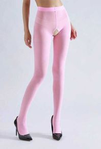 Sexy pink crotchless pantyhose tights for crossdressers