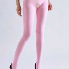 Sexy pink crotchless pantyhose tights for crossdressers