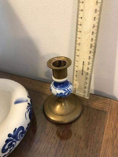 Blue/ white china dish and candle holder