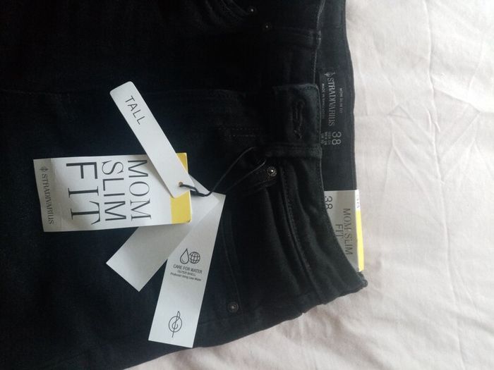 ladies black jeans stradivarius mom slim fit size 38 tall bnwt