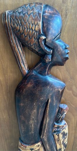 Large African Mother and Child Hand Carved Wood Relief Wall Art 78cm