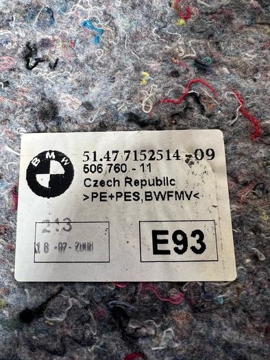 Bmw 3 Series E93 Right Luggage Compartment Sound Insulation Trim Cover 7152514 A1l2b525s