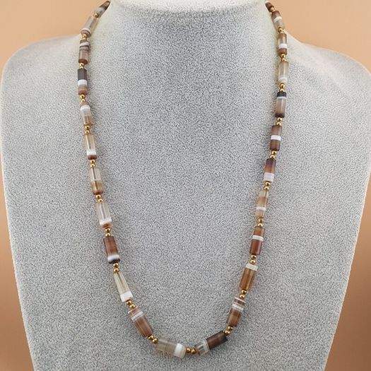 Authentic Antique Yemeni Banded Agate Beads Necklace 22 inches