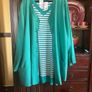 Mona Lisa of Germany  FURTHER REDUCED. two piece outfit , in Jade green, a beautiful light jacket and a matching jade and white top . Length of jacket is 35 inches and the top also Image 2