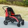 Foldable Pet Stroller for Large Dogs with Four Big Wheels, Shock-Absorbing Frame, Safety Leashes, Brakes, Red/Black Image 2