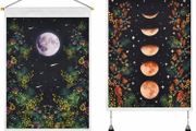 Pcs Wall Hanging Tassel Tapestry Decoration Moon Tapestries Wall Art Flower Tapestries for Bedroom Cotton Linen Inches Black (35 x 50cm)