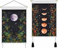Pcs Wall Hanging Tassel Tapestry Decoration Moon Tapestries Wall Art Flower Tapestries for Bedroom Cotton Linen Inches Black (35 x 50cm)