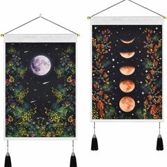 Pcs Wall Hanging Tassel Tapestry Decoration Moon Tapestries Wall Art Flower Tapestries for Bedroom Cotton Linen Inches Black (35 x 50cm)