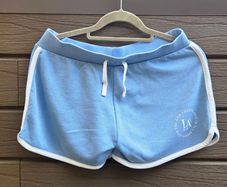 Light blue, ruched bum fleece shorts, size 8