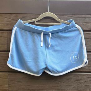 Light blue, ruched bum fleece shorts, size 8