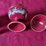 3 Piece Vintage Elegant Italian Fiorentine Lustre Ruby Red Gold Gilt Footed Lidded Compote And Vases Set Image 9