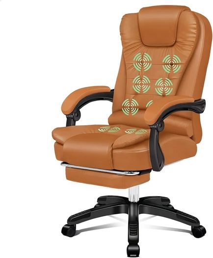 Executive Office Chair with 8 Point Massage & Seat Heated, Home PC Gaming Chairs with Footrest, High Back 150 Reclining Executive Desk Chair with Padded Armrest, PU Leather, Brown