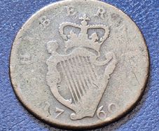 1760 Ireland Hibernia Half Penny George ll coin