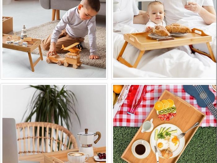 Brand New KKTONER Bed Tray Serving Tray Breakfast Tray Bamboo with Folding Feet Bedside Table