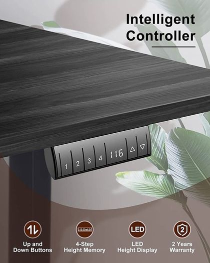 Electric Adjustable Office Stand Desk Computer Workstation with Preset Height Memory Controller Metal Black 110x60 cm (FREE SHIPPING)