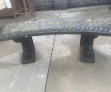 Vintage cast stone dolphin-support garden or memorial bench, Victorian revival style