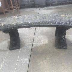Vintage cast stone dolphin-support garden or memorial bench, Victorian revival style