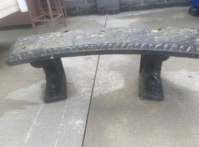 Vintage cast stone dolphin-support garden or memorial bench, Victorian revival style