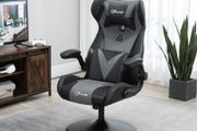 Gaming chair, height-adjustable &amp; swivel, faux leather upholstery, flip-up armrests, Black+Gray