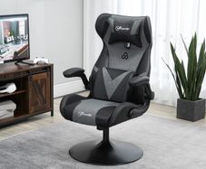 Gaming chair, height-adjustable & swivel, faux leather upholstery, flip-up armrests, Black+Gray