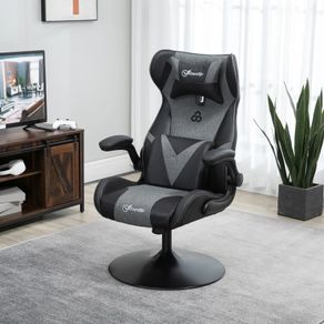 Gaming chair, height-adjustable & swivel, faux leather upholstery, flip-up armrests, Black+Gray