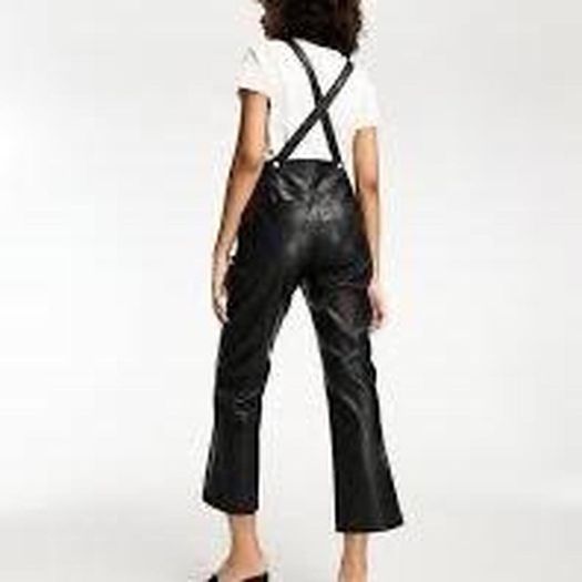 Never Fully Dressed PU vegan leather dungarees in black