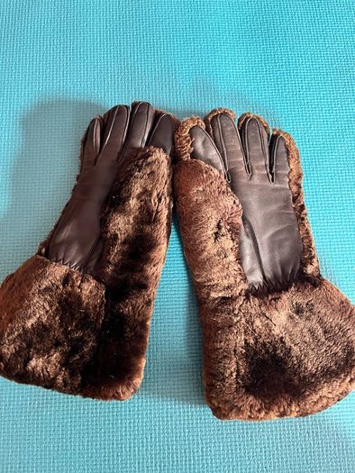 vintage brown beaver and leather gloves