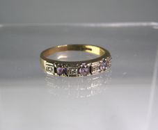 9ct Gold Amethyst & Diamond Half Eternity Ring Size N, 2g, Fully Hallmarked