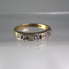 9ct Gold Amethyst & Diamond Half Eternity Ring Size N, 2g, Fully Hallmarked