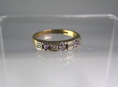 9ct Gold Amethyst & Diamond Half Eternity Ring Size N, 2g, Fully Hallmarked