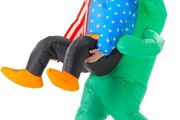 SEASONAL SALE Inflatable Alien Costume for Adult Green Alien Holding Human Costume Funny Halloween Blow up Costume Space Fancy Dress(Adult)