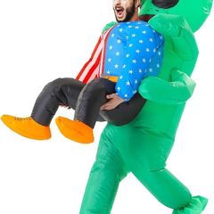 SEASONAL SALE Inflatable Alien Costume for Adult Green Alien Holding Human Costume Funny Halloween Blow up Costume Space Fancy Dress(Adult)