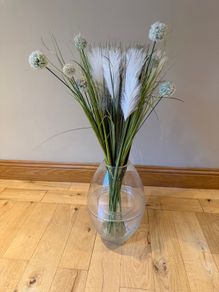 Large Glass Vase with Decorative Artificial Floral Arrangement
