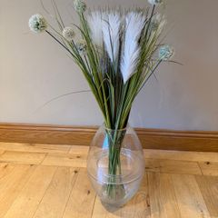 Large Glass Vase with Decorative Artificial Floral Arrangement