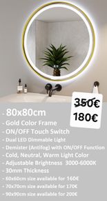 LED Bathroom Mirror Gold Demister Dual LED 80cm
