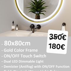 LED Bathroom Mirror Gold Demister Dual LED 80cm
