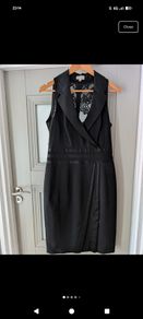 Karen Millen Signature Black Tuxedo Wrap Pencil Dress (UK 12)